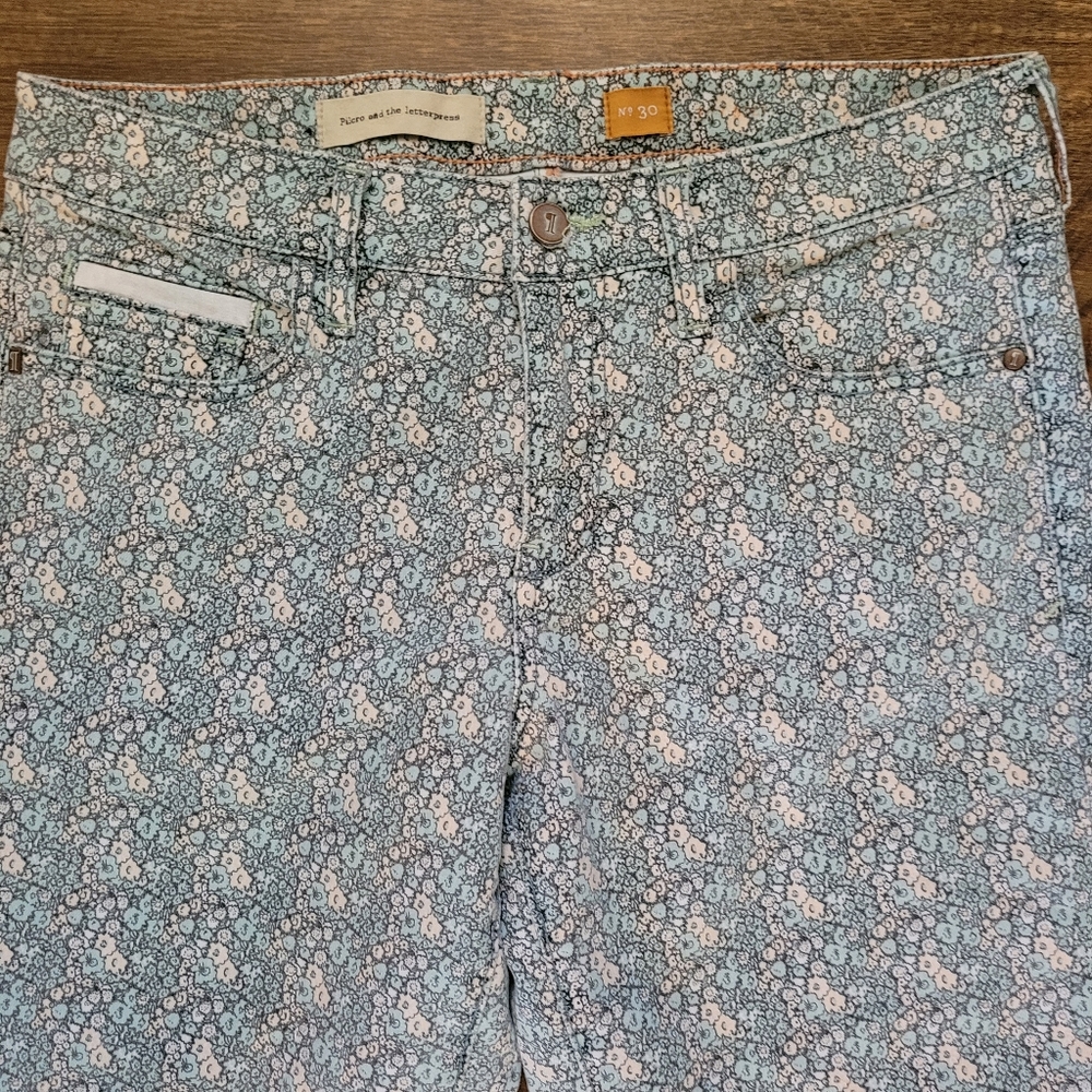 Anthropologie Denim Pants Blue Floral Print 30 Medium Pilcro And The Letterpress